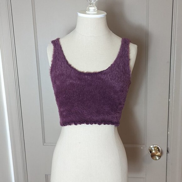 UO Fuzzy Crop Lena Tank Urban Outfitters Top Burgundy - Picture 2 of 7